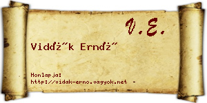 Vidák Ernő névjegykártya